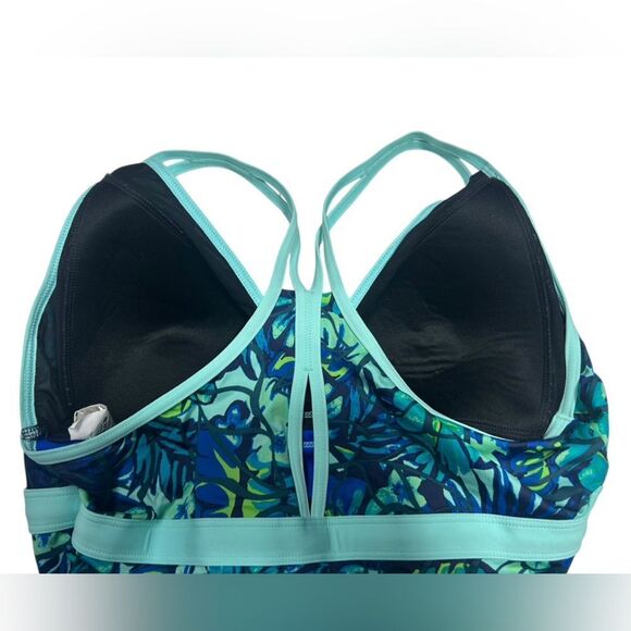 L.L. Bean UPF 50+ Swimsuit Green and Blue Floral One Piece Swimsuit Flowers 14 - Picture 3 of 8